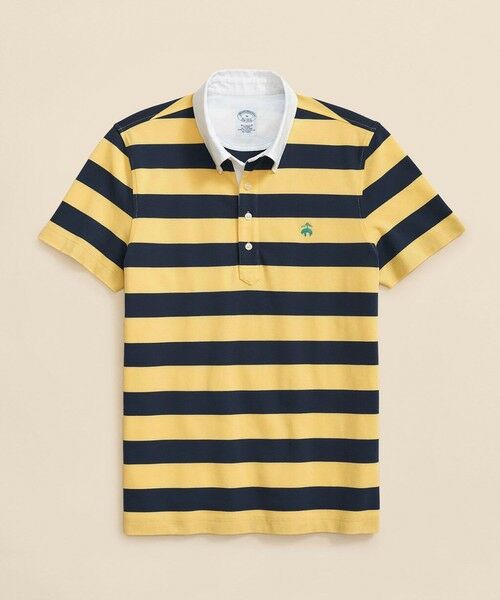 Brooks Brothers/ブルックス ブラザーズ スーピマコットンストレッチ ピケ GFロゴ ストライプ ポロシャツ イエロー M Brooks Brothers/ブルックス ブラザーズ スーピマコットンストレッチ ピケ GFロゴ ストライプ ポロシャツ イエロー M