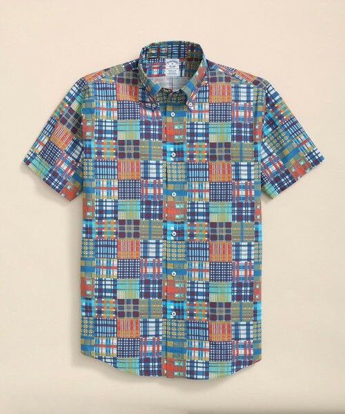 Brooks Brothers/ブルックス ブラザーズ コットンポプリン マドラスパッチワークプリント ショートスリーブカジュアルシャツ Regular Fit ブルー系その他 S Brooks Brothers/ブルックス ブラザーズ コットンポプリン マドラスパッチワークプリント ショートスリーブカジュアルシャツ Regular Fit ブルー系その他 S