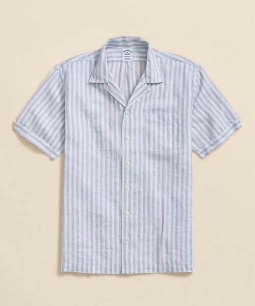 Brooks Brothers/ブルックス ブラザーズ アイリッシュリネン ストライプ キャンプシャツ Regular Fit パープル S Brooks Brothers/ブルックス ブラザーズ アイリッシュリネン ストライプ キャンプシャツ Regular Fit パープル S