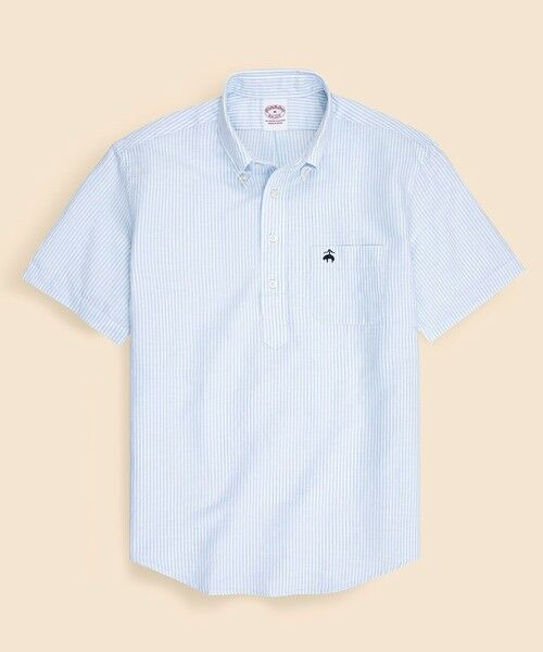 Brooks Brothers/ブルックス ブラザーズ コットン/リネン GFロゴ ショートスリーブ プルオーバーシャツ ライトブルー L Brooks Brothers/ブルックス ブラザーズ コットン/リネン GFロゴ ショートスリーブ プルオーバーシャツ ライトブルー L