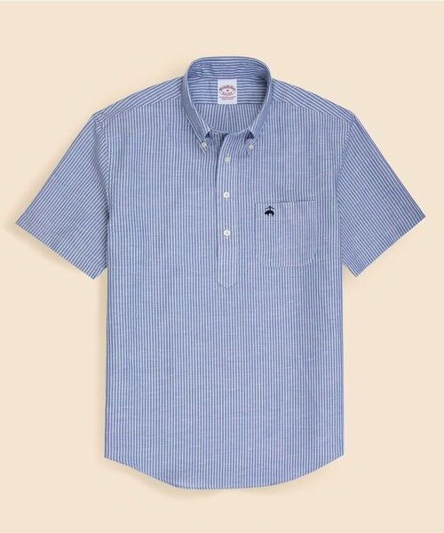Brooks Brothers/ブルックス ブラザーズ コットン/リネン GFロゴ ショートスリーブ プルオーバーシャツ ロイヤルブルー M Brooks Brothers/ブルックス ブラザーズ コットン/リネン GFロゴ ショートスリーブ プルオーバーシャツ ロイヤルブルー M