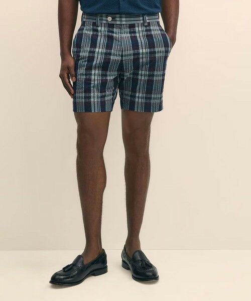 Brooks Brothers/ブルックス ブラザーズ コットン シアサッカー マドラスチェック プレーンフロント 7inショーツ ネイビー 38inch Brooks Brothers/ブルックス ブラザーズ コットン シアサッカー マドラスチェック プレーンフロント 7inショーツ ネイビー 38inch