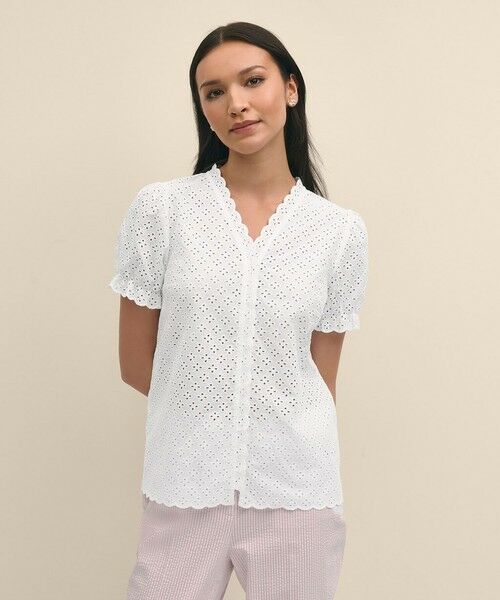 Brooks Brothers/ブルックス ブラザーズ コットン アイレット ショートスリーブ ブラウス ホワイト 0 Brooks Brothers/ブルックス ブラザーズ コットン アイレット ショートスリーブ ブラウス ホワイト 0