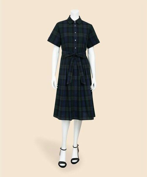 Brooks Brothers / ブルックス ブラザーズ ロング・マキシ丈ワンピース | コットン シアサッカー チェック ショートスリーブ シャツワンピース | 詳細1