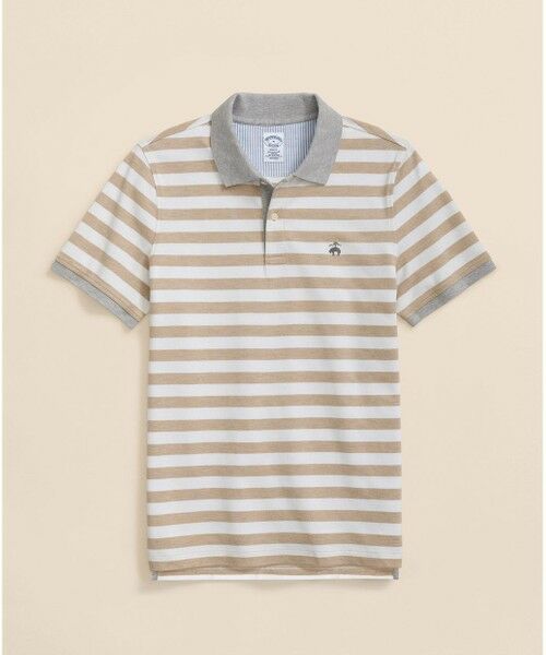 Brooks Brothers/ブルックス ブラザーズ スーピマコットンストレッチピケ GFロゴ マリナーストライプ ポロシャツ Slim Fit カーキ M Brooks Brothers/ブルックス ブラザーズ スーピマコットンストレッチピケ GFロゴ マリナーストライプ ポロシャツ Slim Fit カーキ M
