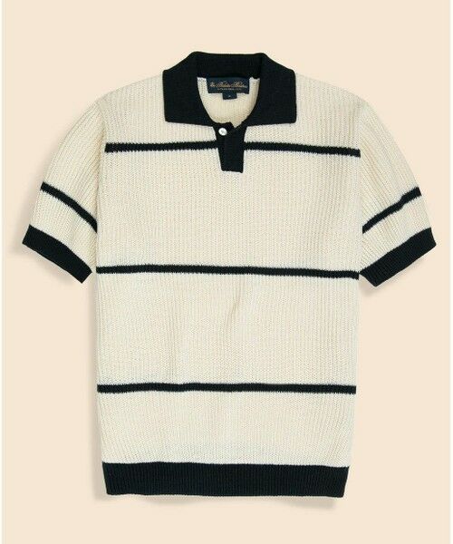 Brooks Brothers / ブルックス ブラザーズ ポロシャツ | コットン ワイドピッチストライプ ポロセーター(ホワイト×ネイビー)