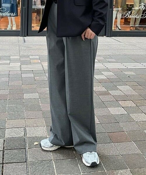 Brooks Brothers / ブルックス ブラザーズ その他パンツ | ポリエステルブレンド プリーテッド ワイドレッグパンツ(グレー)