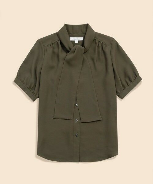 Brooks Brothers/ブルックス ブラザーズ ポリエステルツイル ショートスリーブ ボウタイブラウス オリーブ 0