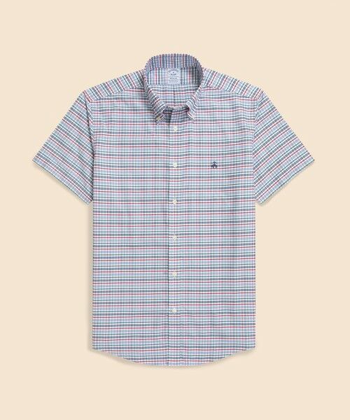 【美品】BROOKS BROTHERS シアサッカー オープンカラー シャツ M ストレッチコットン シアサッカーストライプ ショートスリーブ