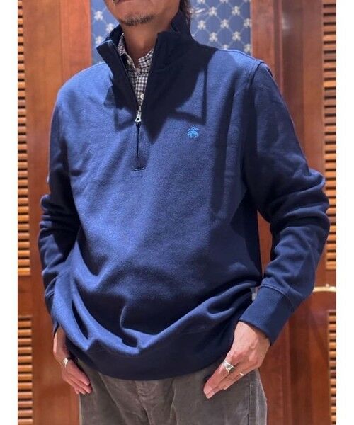 Brooks Brothers/ブルックス ブラザーズ コットン フレンチリブ GFロゴ ハーフジップ モックネックプルオーバー ブルー XL Brooks Brothers/ブルックス ブラザーズ コットン フレンチリブ GFロゴ ハーフジップ モックネックプルオーバー ブルー XL