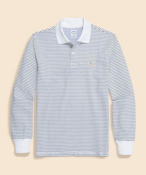 Brooks Brothers/ブルックス ブラザーズ スーピマコットンストレッチ GFロゴ シンストライプ ロングスリーブポロシャツ Slim Fit ホワイト S Brooks Brothers/ブルックス ブラザーズ スーピマコットンストレッチ GFロゴ シンストライプ ロングスリーブポロシャツ Slim Fit ホワイト S