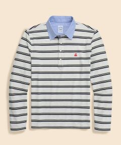 Brooks Brothers / ブルックス ブラザーズ ポロシャツ | ストレッチコットン　GFロゴ　ダブルストライプ　ロングスリーブポロシャツ　Slim Fit