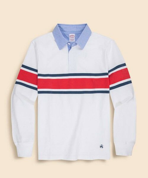 Brooks Brothers/ブルックス ブラザーズ コットンジャージー GFロゴ チェストストライプ ラグビーシャツ ホワイト M Brooks Brothers/ブルックス ブラザーズ コットンジャージー GFロゴ チェストストライプ ラグビーシャツ ホワイト M