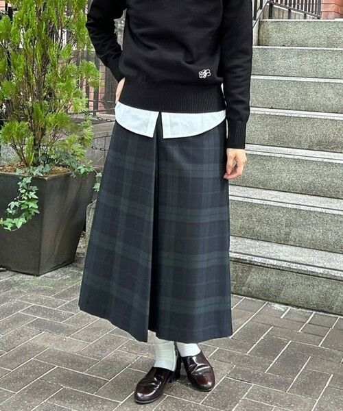 Brooks Brothers / ブルックス ブラザーズ ロング・マキシ丈スカート | ウール/ポリエステル ブラックウォッチ ミディスカート(ネイビー)