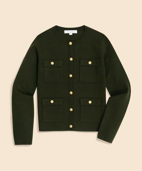 Brooks Brothers / ブルックス ブラザーズ カーディガン・ボレロ | ミラノリブ ゴールドボタン ノーカラーニットジャケット(オリーブ)