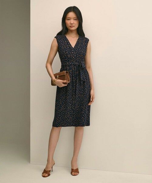 Brooks Brothers / ブルックス ブラザーズ ミニ丈・ひざ丈ワンピース | ビスコースクレープ オーバルドット フェイクラップドレス(ネイビー)