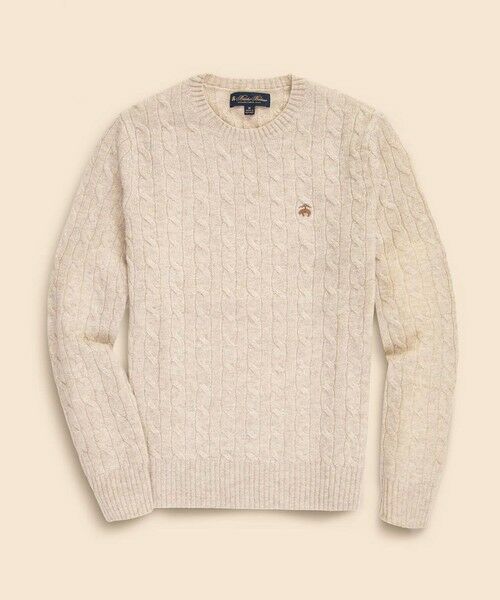 Brooks Brothers/ブルックス ブラザーズ ラムズウール GFロゴ ケーブル クルーネックセーター ベージュ M Brooks Brothers/ブルックス ブラザーズ ラムズウール GFロゴ ケーブル クルーネックセーター ベージュ M