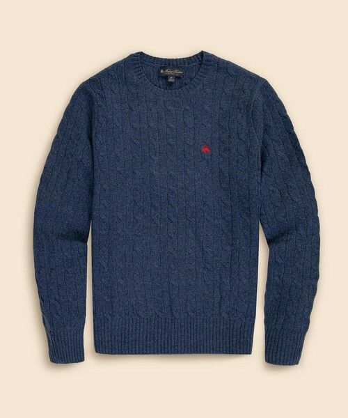 Brooks Brothers/ブルックス ブラザーズ ラムズウール GFロゴ ケーブル クルーネックセーター ブルー XL Brooks Brothers/ブルックス ブラザーズ ラムズウール GFロゴ ケーブル クルーネックセーター ブルー XL