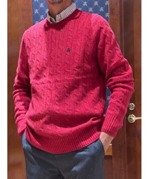 Brooks Brothers/ブルックス ブラザーズ ラムズウール GFロゴ ケーブル クルーネックセーター レッド L Brooks Brothers/ブルックス ブラザーズ ラムズウール GFロゴ ケーブル クルーネックセーター レッド L