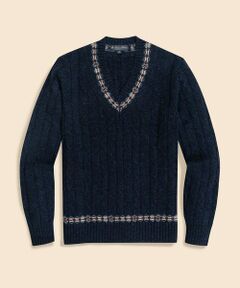 Brooks Brothers / ブルックス ブラザーズ ニット・セーター | ウール　ケーブル　フェアアイルトリム　Vネックテニスセーター