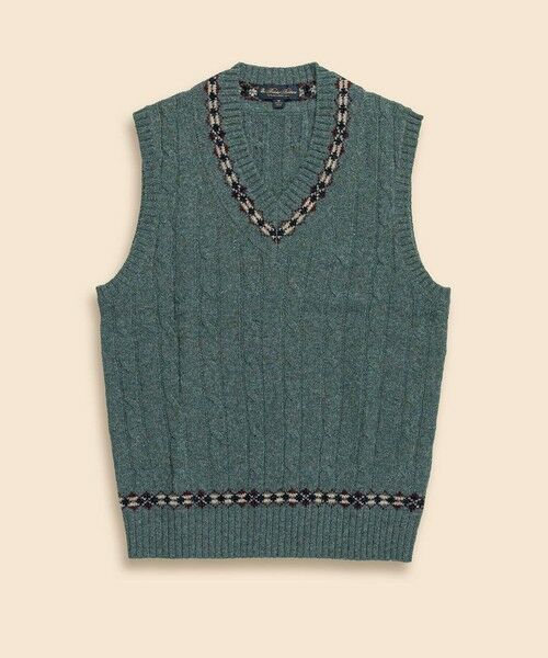 Brooks Brothers/ブルックス ブラザーズ ウール ケーブル フェアアイルトリム Vネックテニスベスト ダークグリーン M Brooks Brothers/ブルックス ブラザーズ ウール ケーブル フェアアイルトリム Vネックテニスベスト ダークグリーン M