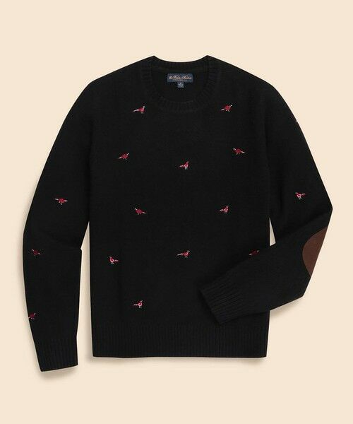 Brooks Brothers / ブルックス ブラザーズ ニット・セーター | ウール フェザントエンブロイダリー クルーネックセーター(ブラック)