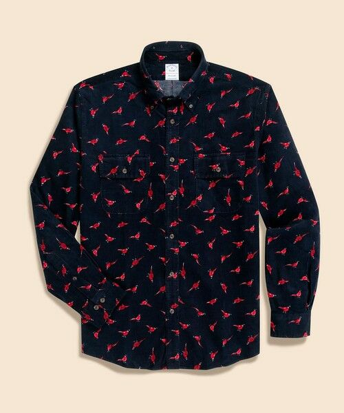 Brooks Brothers/ブルックス ブラザーズ コットン 21-Waleコーデュロイ フェザントプリント カジュアルシャツ Regular Fit ネイビー L Brooks Brothers/ブルックス ブラザーズ コットン 21-Waleコーデュロイ フェザントプリント カジュアルシャツ Regular Fit ネイビー L