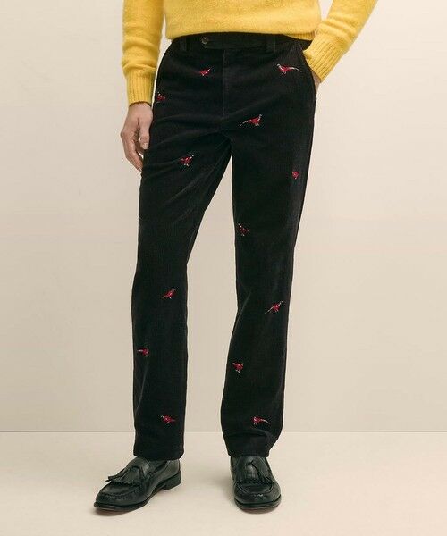 Brooks Brothers / ブルックス ブラザーズ その他パンツ | コットン 8-Waleコーデュロイ フェザントエンブロイダリー プレーンフロントパンツ slim(ブラック)