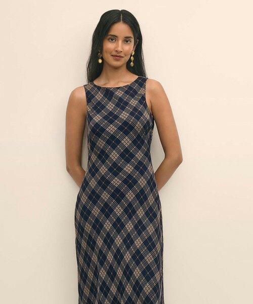 Brooks Brothers / ブルックス ブラザーズ ロング・マキシ丈ワンピース | レーヨンシフォン タータンチェック ノースリーブ ロングワンピース | 詳細1
