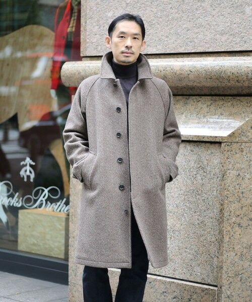 Brooks Brothers / ブルックス ブラザーズ ステンカラーコート | ウール ラージヘリンボーン バルカラーコート(ブラウン)