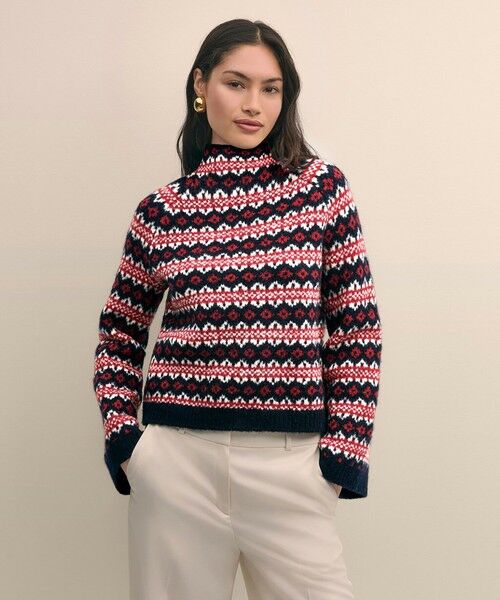 Brooks Brothers/ブルックス ブラザーズ ウール／ナイロン フェアアイル ファンネルネックセーター ブラック M