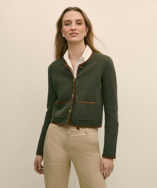 Brooks Brothers/ブルックス ブラザーズ メリノウール スウェードトリム ニットジャケット ダークグリーン XS Brooks Brothers/ブルックス ブラザーズ メリノウール スウェードトリム ニットジャケット ダークグリーン XS