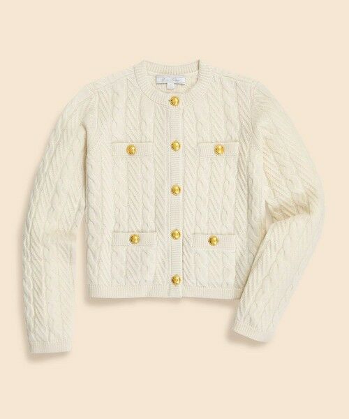 Brooks Brothers/ブルックス ブラザーズ メリノウール/カシミヤ ケーブル ゴールドボタン クルーネックカーディガン ホワイト L Brooks Brothers/ブルックス ブラザーズ メリノウール/カシミヤ ケーブル ゴールドボタン クルーネックカーディガン ホワイト L