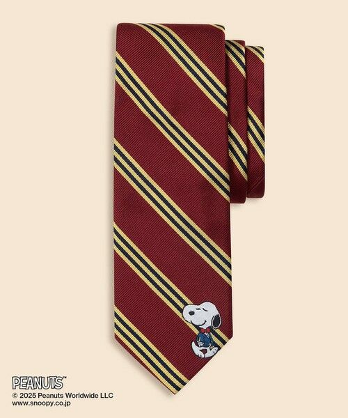 Brooks Brothers / ブルックス ブラザーズ ネクタイ | Brooks Brothers × PEANUTS　シルク　スヌーピー＆ウッドストックエンブロイダリー　BB#1ストライプ　ジャカードタイ（バーガンディー）