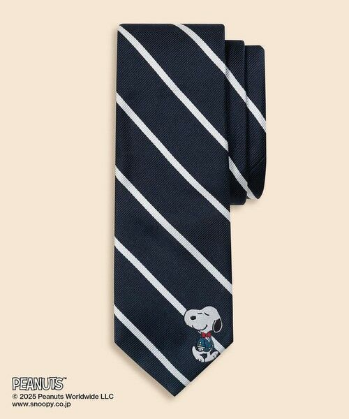 Brooks Brothers / ブルックス ブラザーズ ネクタイ | Brooks Brothers × PEANUTS　シルク　スヌーピー＆ウッドストックエンブロイダリー　BB#3ストライプ　ジャカードタイ（ネイビー）