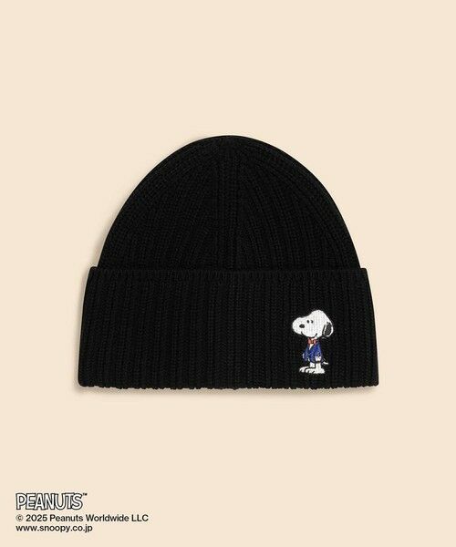 Brooks Brothers / ブルックス ブラザーズ ニットキャップ | Brooks Brothers × PEANUTS　ウール　スヌーピーエンブロイダリー　リブニットキャップ（ブラック）