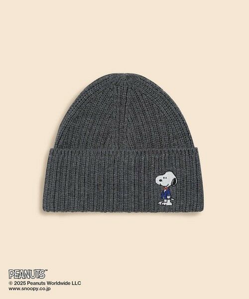 Brooks Brothers / ブルックス ブラザーズ ニットキャップ | Brooks Brothers × PEANUTS　ウール　スヌーピーエンブロイダリー　リブニットキャップ（グレー）