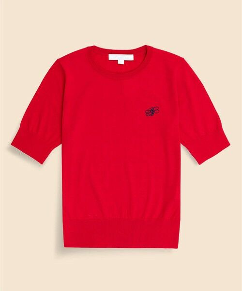 Brooks Brothers / ブルックス ブラザーズ ニット・セーター | 【Double B Collection】 キュプラ/ナイロン　BBロゴ　ショートスリーブセーター（レッド）