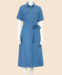 Brooks Brothers / ブルックス ブラザーズ ロング・マキシ丈ワンピース | 【Double B Collection】 コットン　ライトウェイトデニム　BBロゴ　ショートスリーブシャツドレス