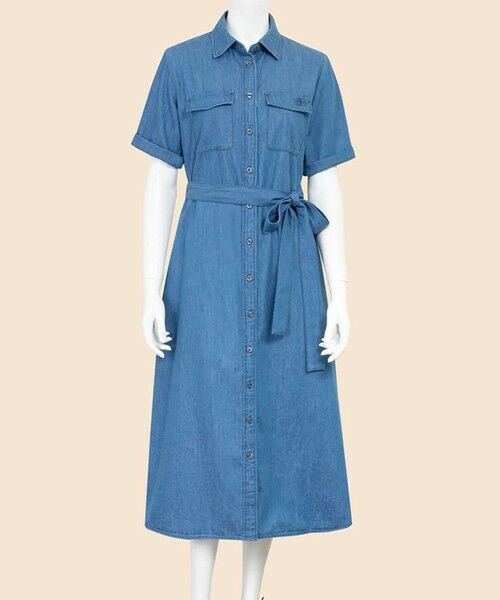 Brooks Brothers / ブルックス ブラザーズ ロング・マキシ丈ワンピース | 【Double B Collection】 コットン ライトウェイトデニム BBロゴ ショートスリーブシャツドレス(ブルー)