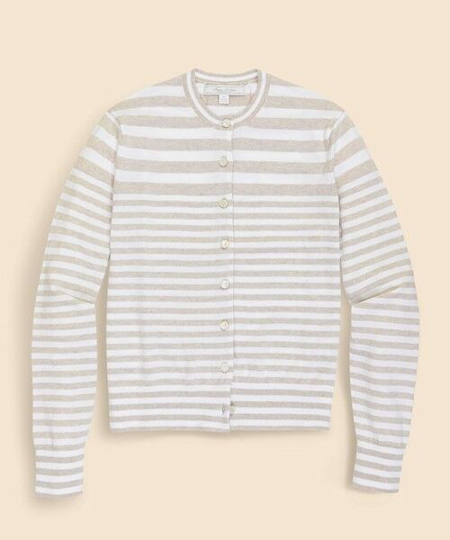 Brooks Brothers / ブルックス ブラザーズ カーディガン・ボレロ | スーピマコットン　ストライプ　クルーネック　カーディガン（ベージュ）