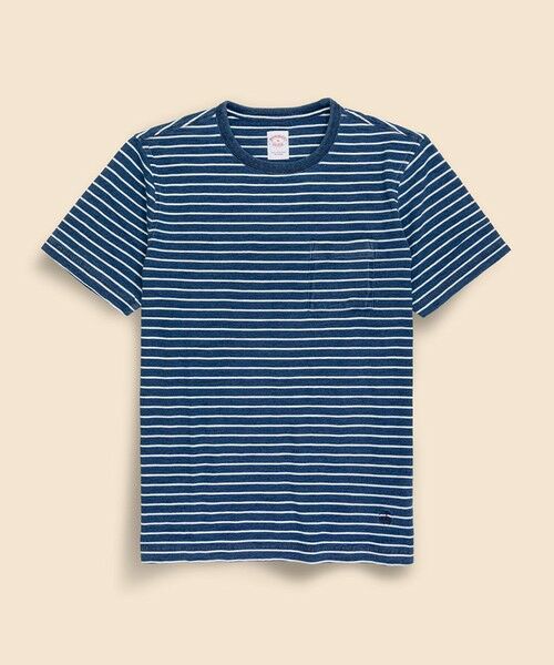Brooks Brothers / ブルックス ブラザーズ Tシャツ | コットン　GFロゴ　マリナーストライプ　ポケットTシャツ（ブルー）