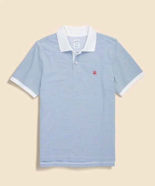 Brooks Brothers / ブルックス ブラザーズ ポロシャツ | コットン　ストレッチピケ　GFロゴ　フィーダーストライプ　ポロシャツ　Slim Fit（ブルー）