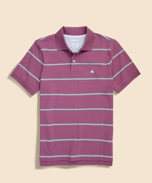 Brooks Brothers / ブルックス ブラザーズ ポロシャツ | コットン　ストレッチピケ　GFロゴ　マルチストライプ　ポロシャツ　Slim Fit（パープル）