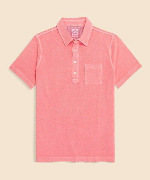 Brooks Brothers / ブルックス ブラザーズ ポロシャツ | コットンストレッチピケ　GFロゴ　ガーメントダイ　ポロシャツ（ピンク）