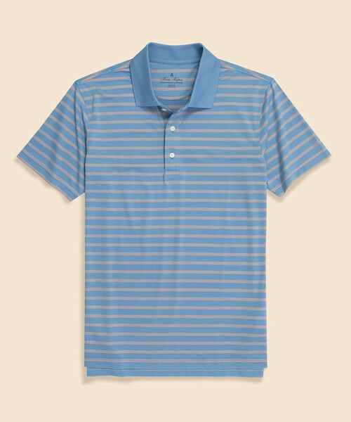 Brooks Brothers / ブルックス ブラザーズ ポロシャツ | Performance Series ポリエステルブレンド ストレッチジャージー BB#1ストライプ ゴルフポロシャツ(ブルー)