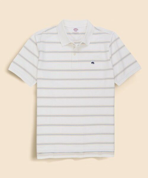 Brooks Brothers / ブルックス ブラザーズ ポロシャツ | コットン　ストレッチピケ　GFロゴワッペン　ストライプ　ポロシャツ　Original Fit（ホワイト）