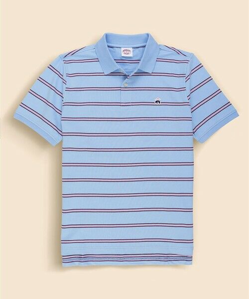 Brooks Brothers / ブルックス ブラザーズ ポロシャツ | コットン　ストレッチピケ　GFロゴワッペン　ストライプ　ポロシャツ　Original Fit（ブルー）