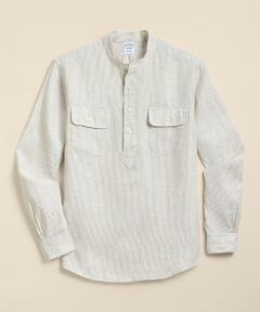 Brooks Brothers / ブルックス ブラザーズ シャツ・ブラウス | リネン　ダブルポケット　バンドカラー　プルオーバーシャツ