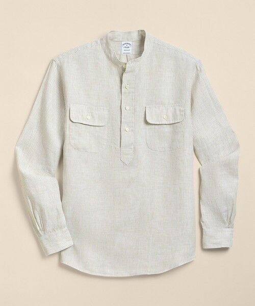 Brooks Brothers / ブルックス ブラザーズ シャツ・ブラウス | リネン　ダブルポケット　バンドカラー　プルオーバーシャツ（ベージュ）